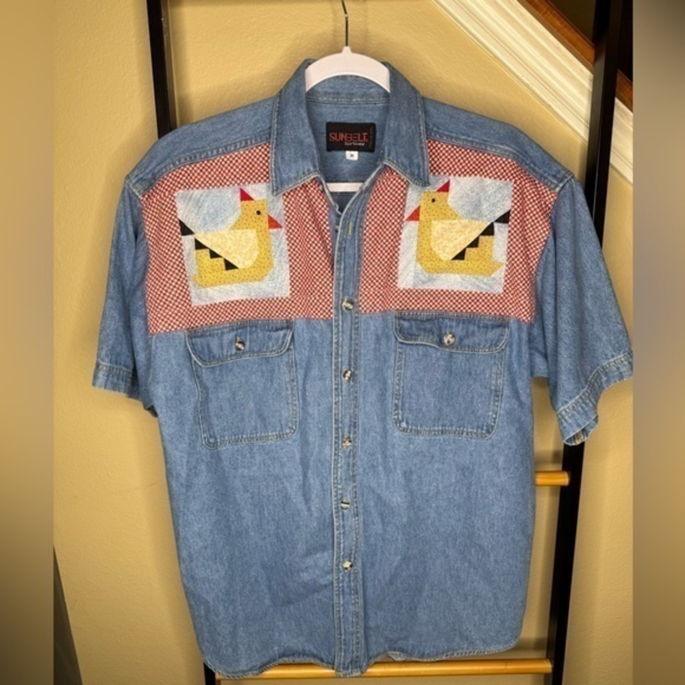 Vintage Sunbelt Sportswear Denim Patchwork Cottagecore Chicken Sun Heart